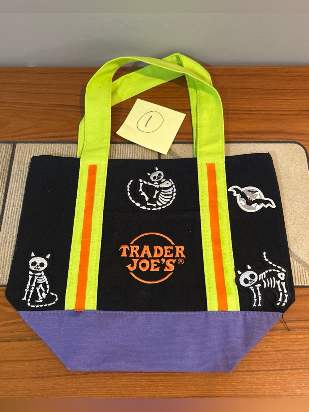 Upcycled Trader Joe's Halloween Tote Bag With Cat Skeletons